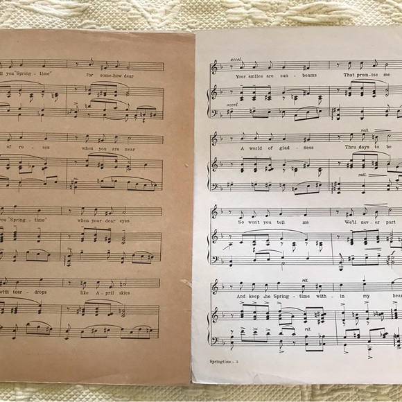 “ SPRINGTIME “ Song sheet music gorgeous image, collectible repurposing - Picture 3 of 10